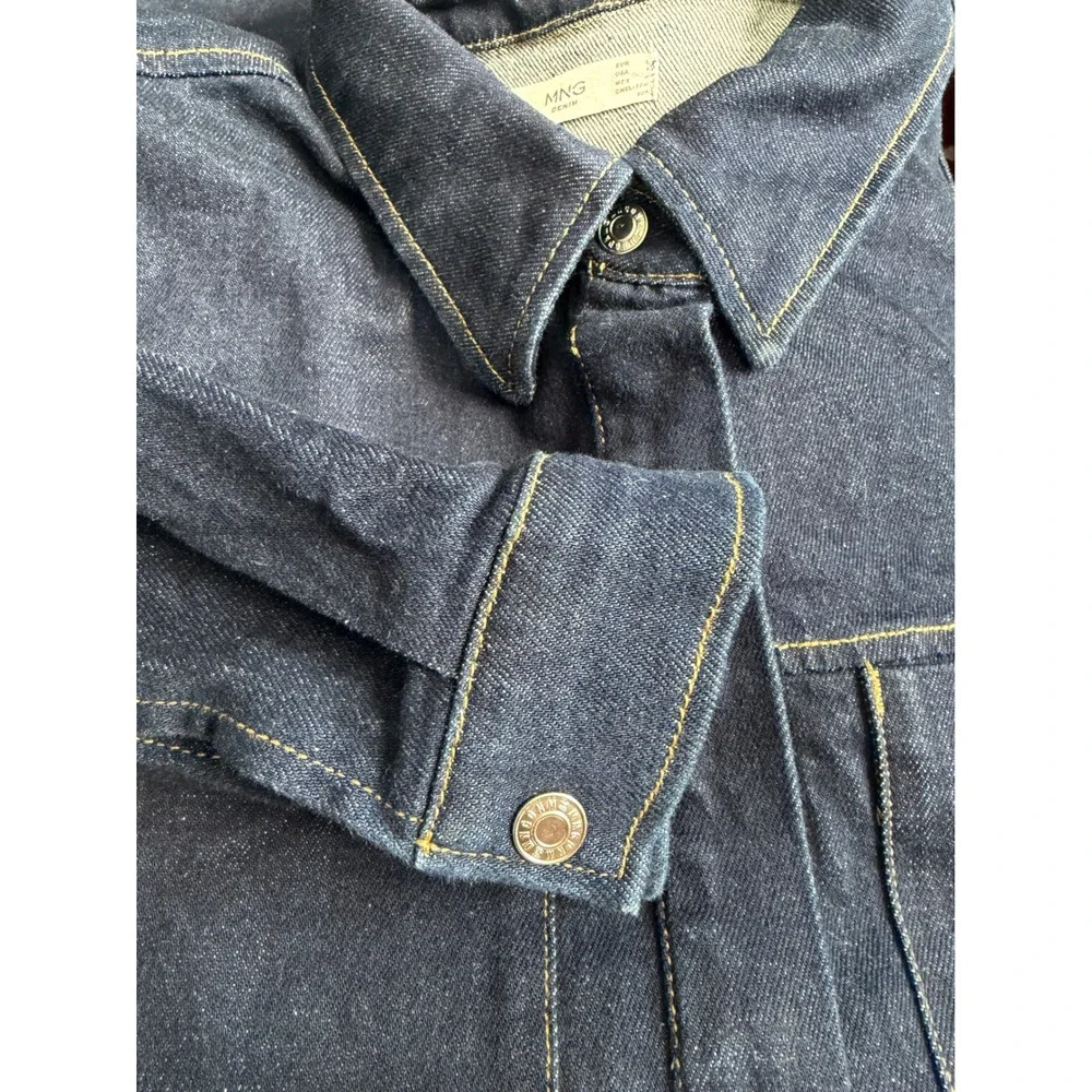 Mango MNG Denim Dark Wash Button Up Shirt Jacket Dark Blue Women Size L